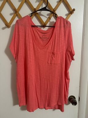 torrid Coral Slub V-Neck Pocket Tee